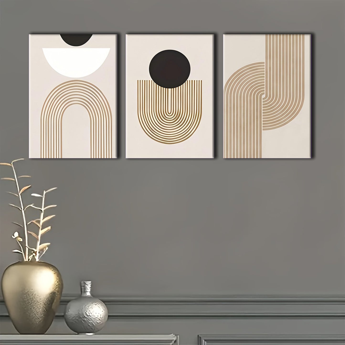 Modern Abstract Geometric Framed Canvas 3pcs Set
