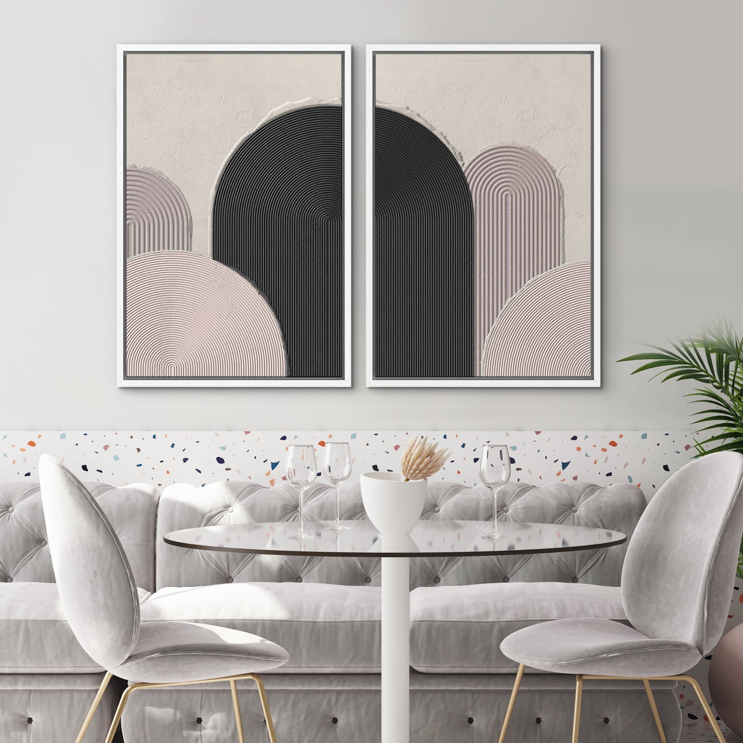 Dark Mid-Century Geometric Framed Canvas Wall Art Set (16" x 24")
