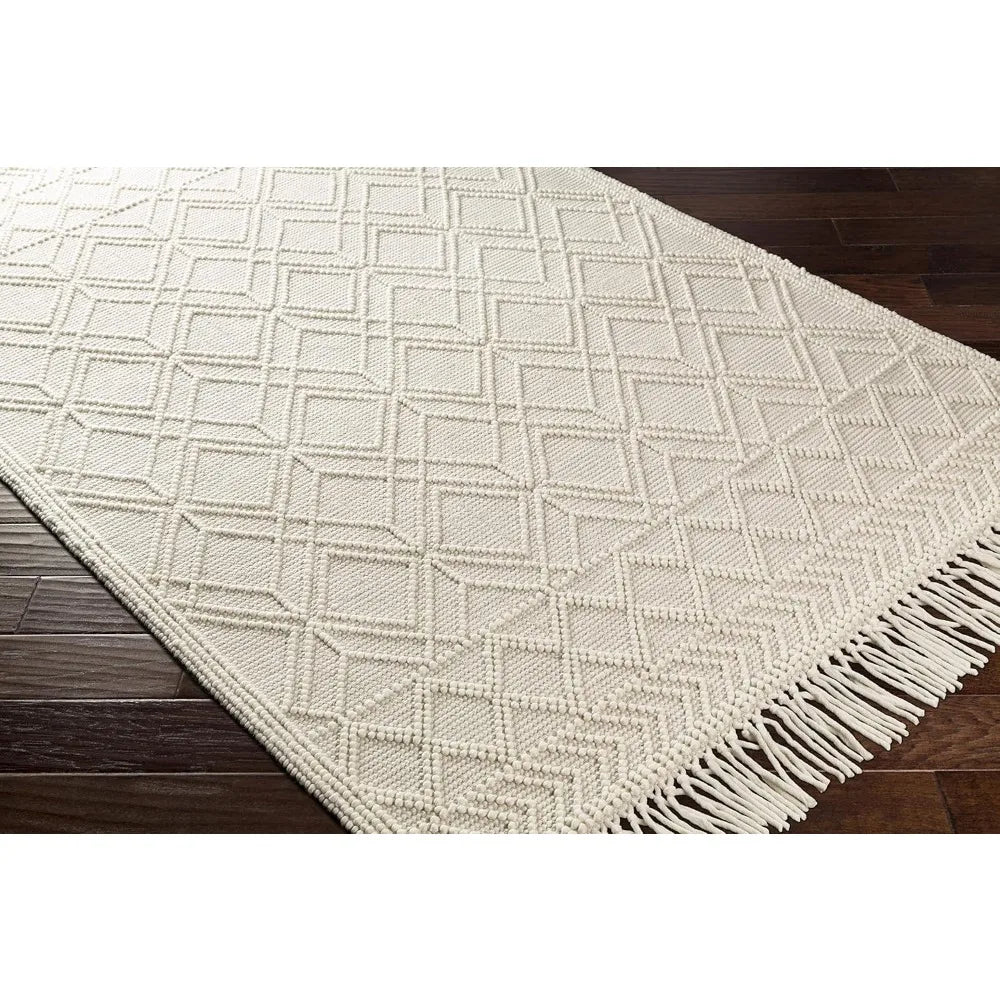 Cream Diamond Pattern Wool Area Rug (8' X 10')