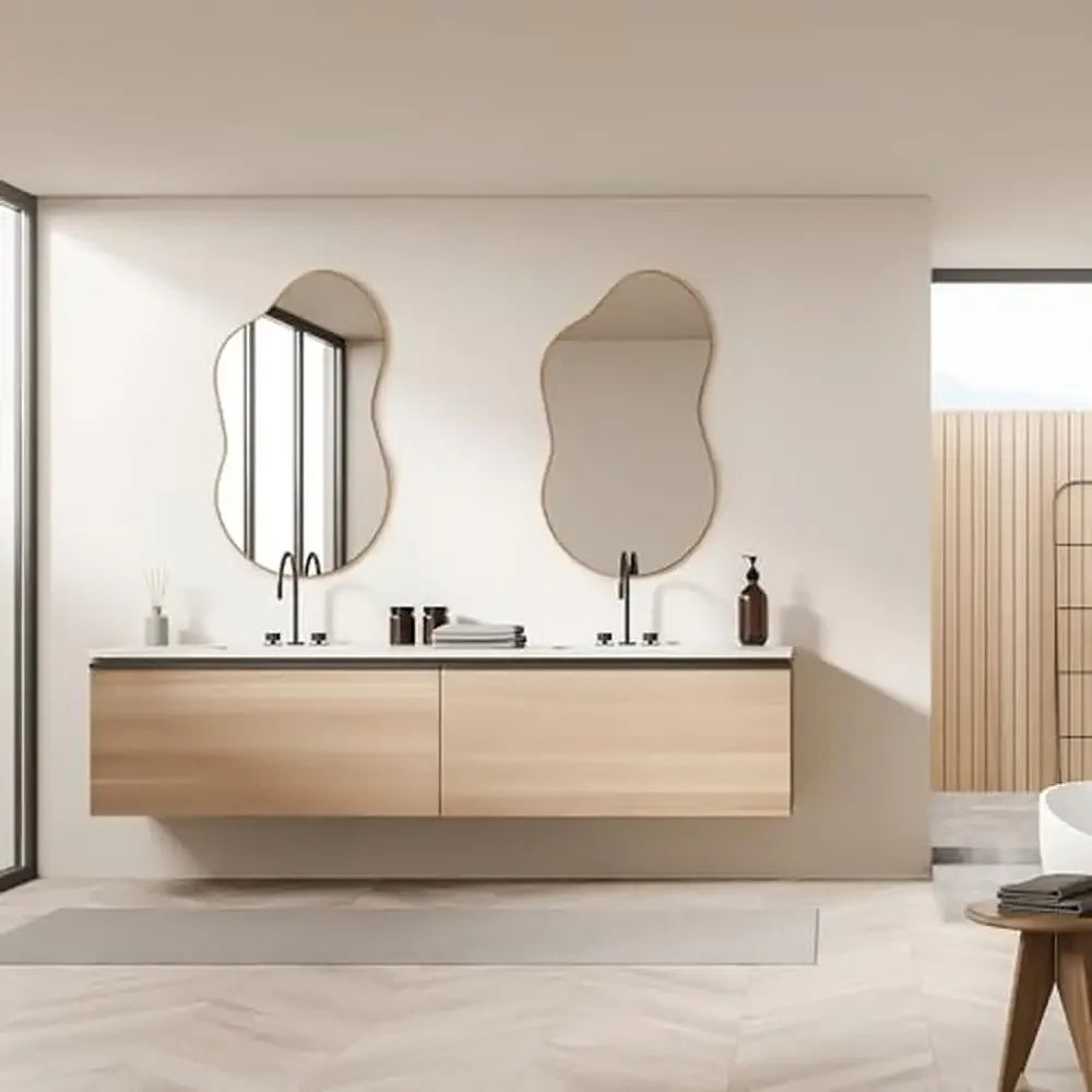 Asymmetrical Gold Frame Wall Mirror (20"x36")