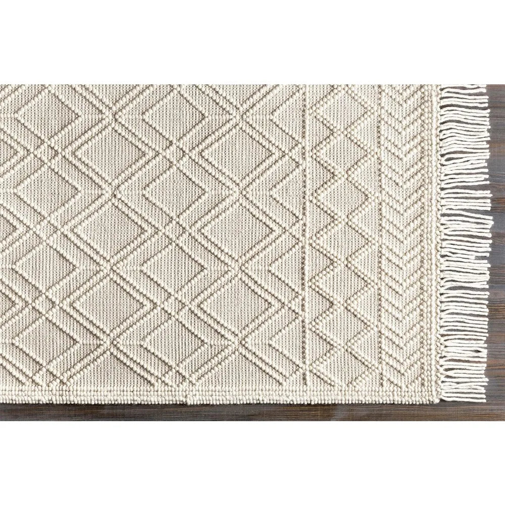 Cream Diamond Pattern Wool Area Rug (8' X 10')