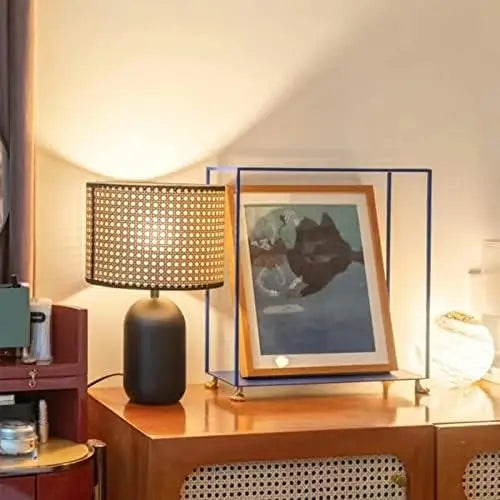 Retro Lamp with Rattan Woven Lampshade