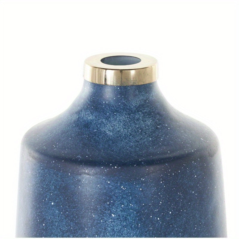 20" Blue Galaxy-Inspired Glass Vase with Golden Accent