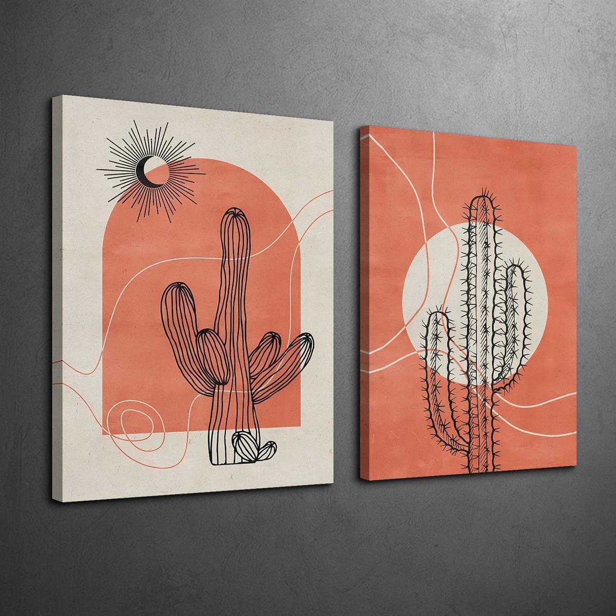 2pcs Desert & Cactus Wooden Framed Canvas Wall Art Set