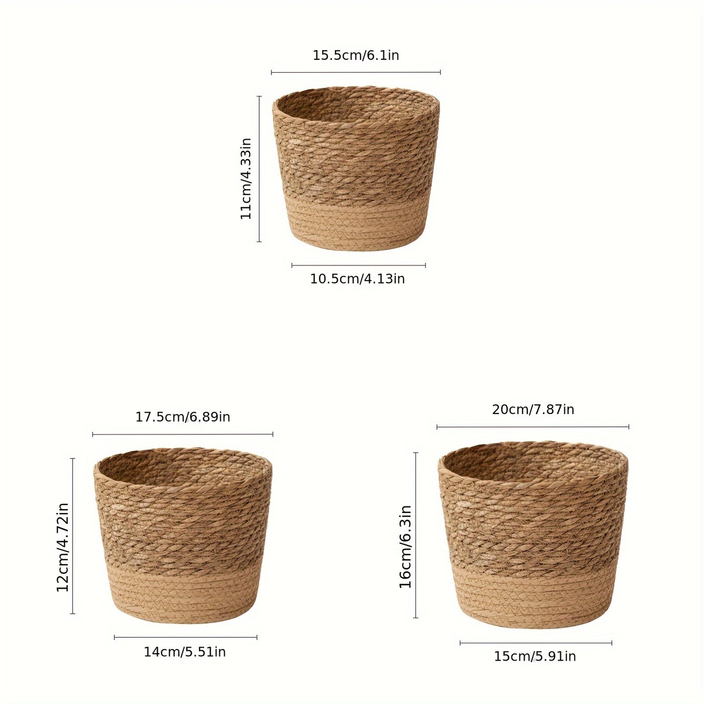 3 Pcs Seagrass Planter Baskets