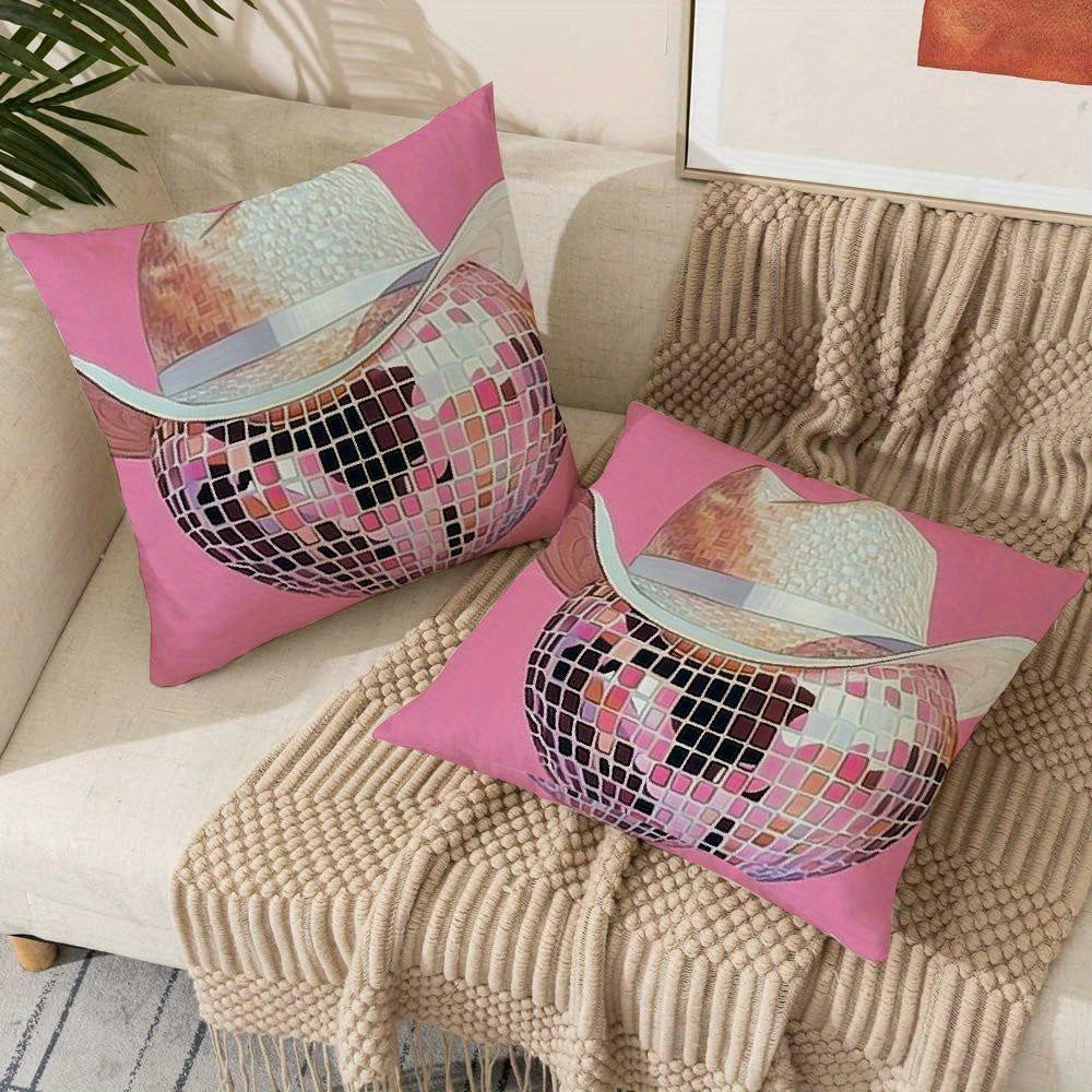 Chic Pink Disco Cowgirl & Cowboy Throw Pillow Cover