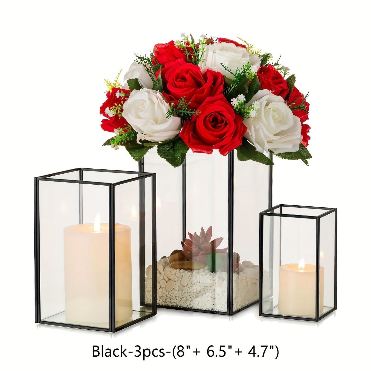 3pcs Metal Frame Square Glass Candle Holder