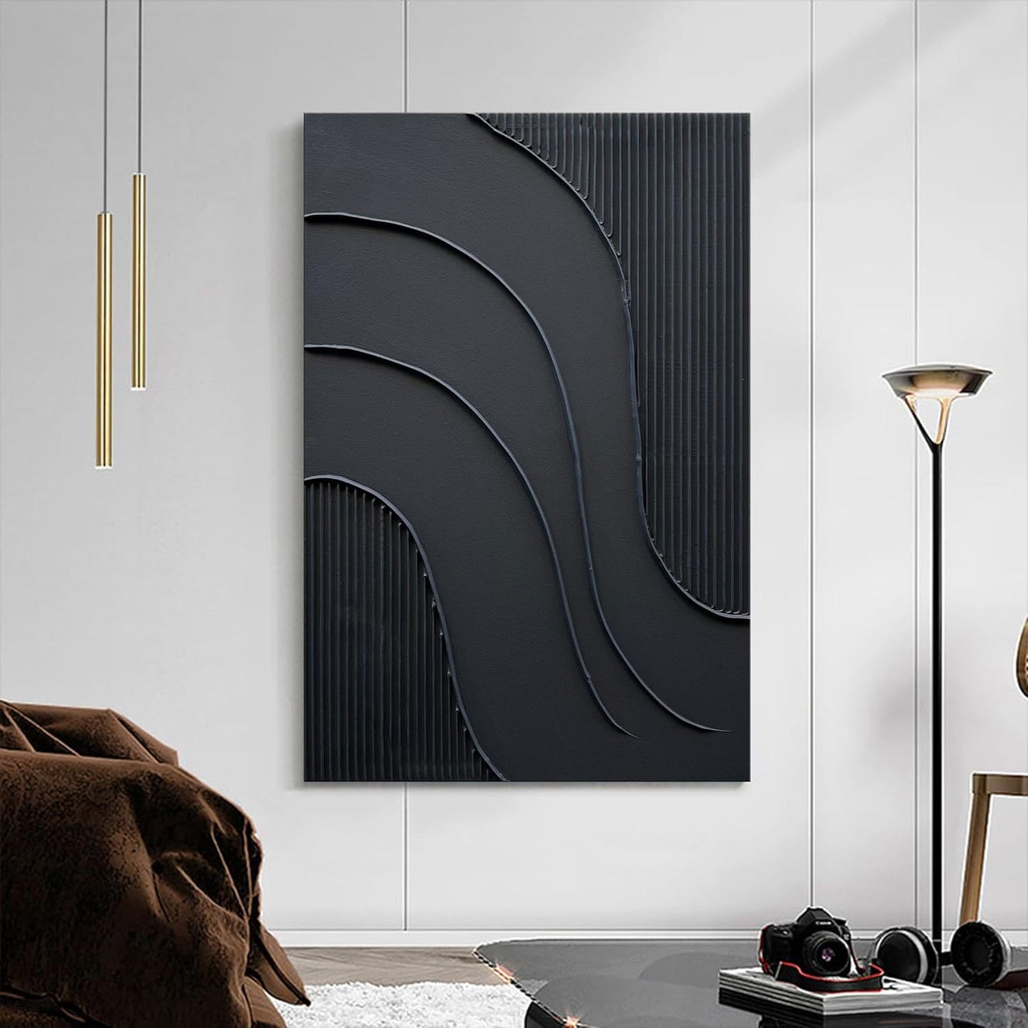 Abstract Black Line Textured Wall Art