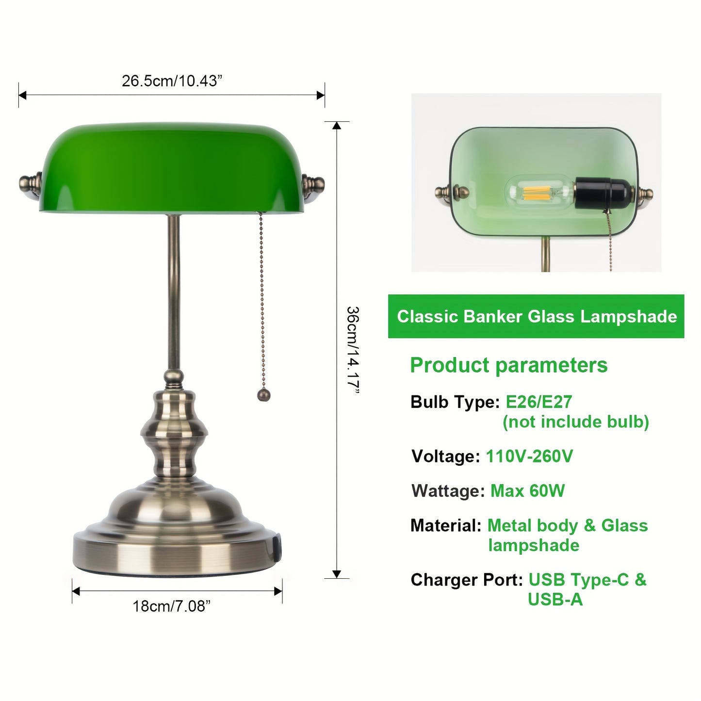 Green Glass Bankers Lamp