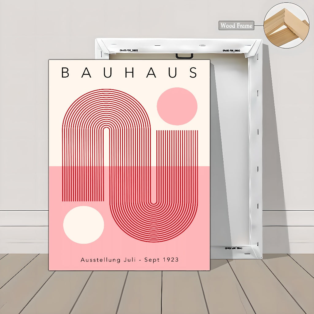 3pcs Modern Bauhaus 1919 Pink & Orange Framed Canvas Set