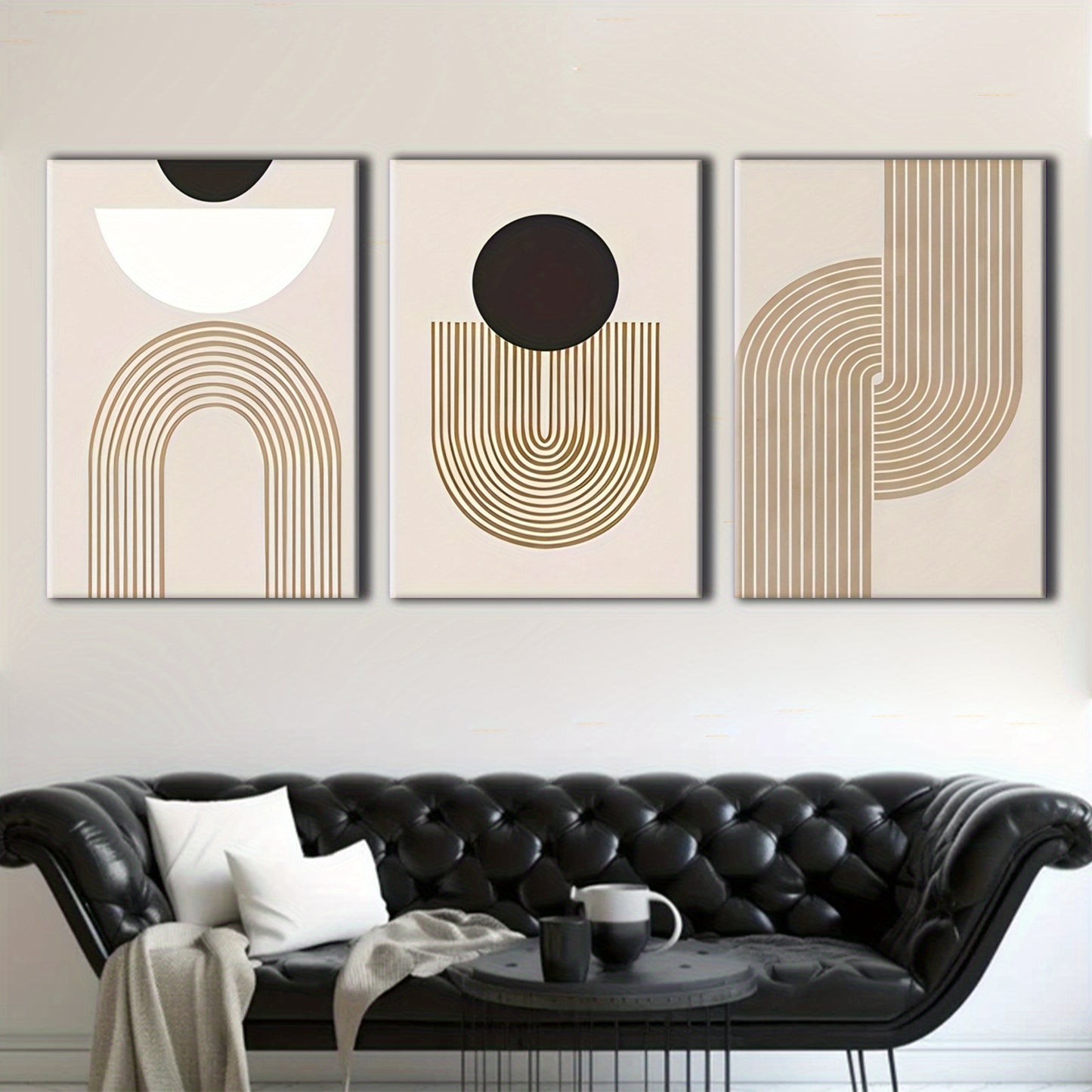 Modern Abstract Geometric Framed Canvas 3pcs Set