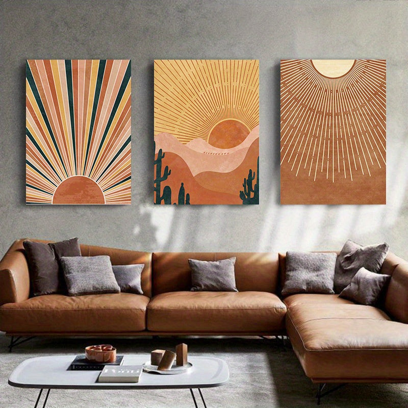 3pcs Framed Canvas Orange Desert Sun Wall Art