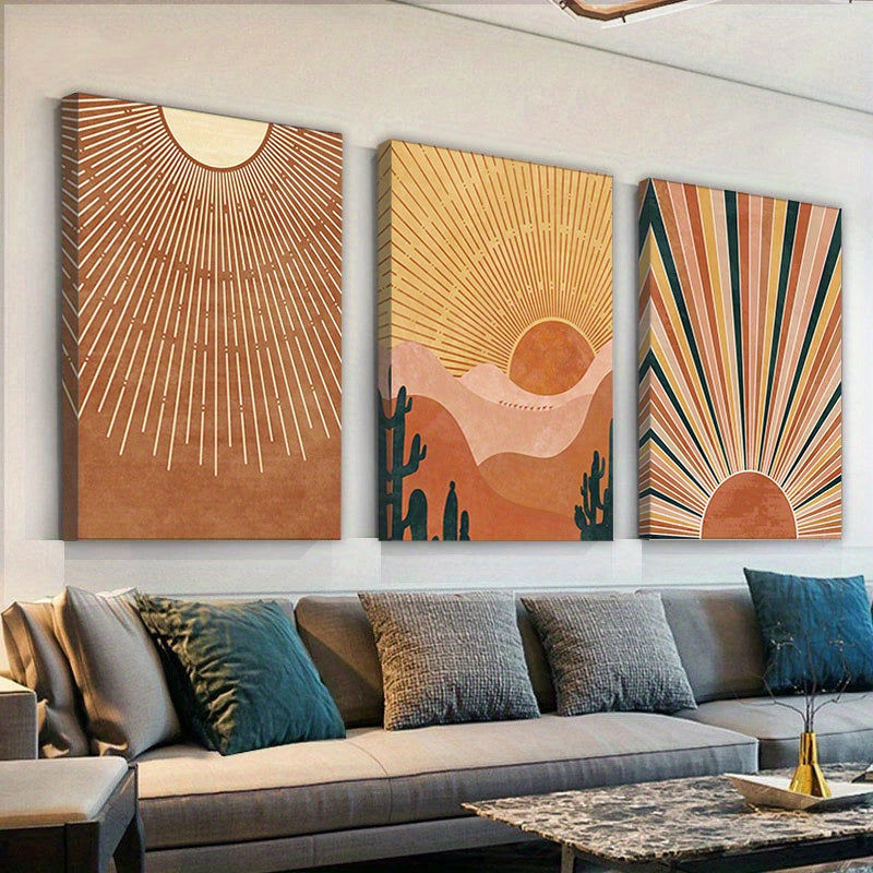 3pcs Framed Canvas Orange Desert Sun Wall Art