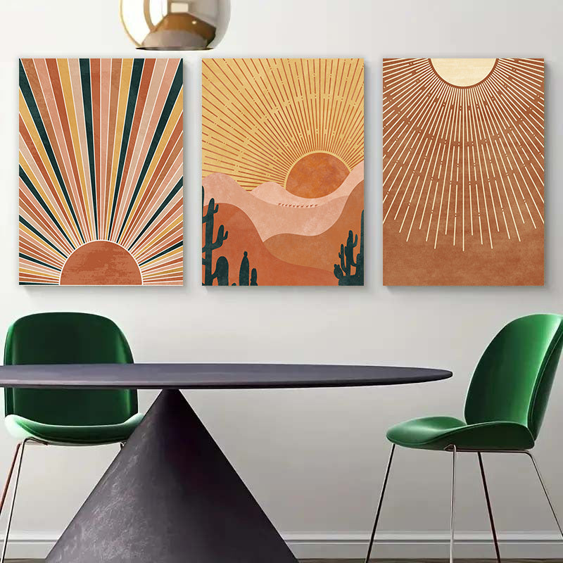 3pcs Framed Canvas Orange Desert Sun Wall Art