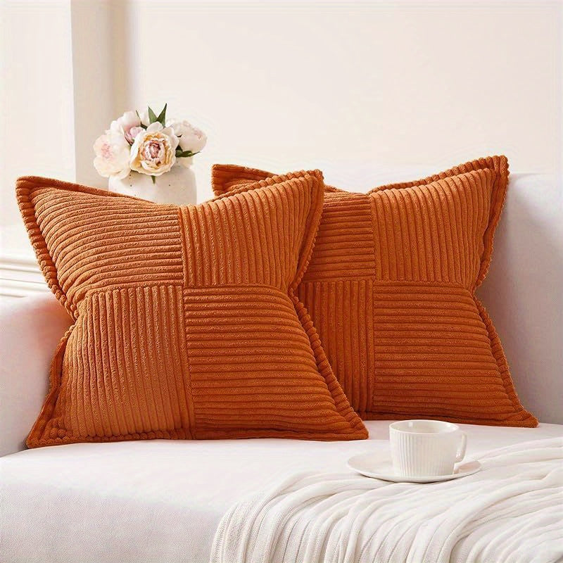 Corduroy Splicing Throw Pillow Covers (Set of 2)