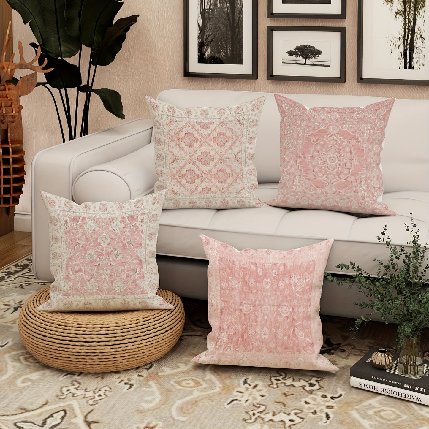 4pcs Geometric Pale Pink Polyester Throw Pillow Covers (18 "X18")