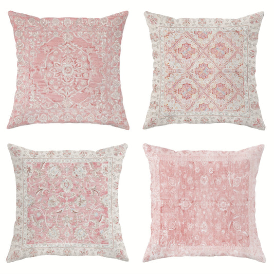 4pcs Geometric Pale Pink Polyester Throw Pillow Covers (18 "X18")