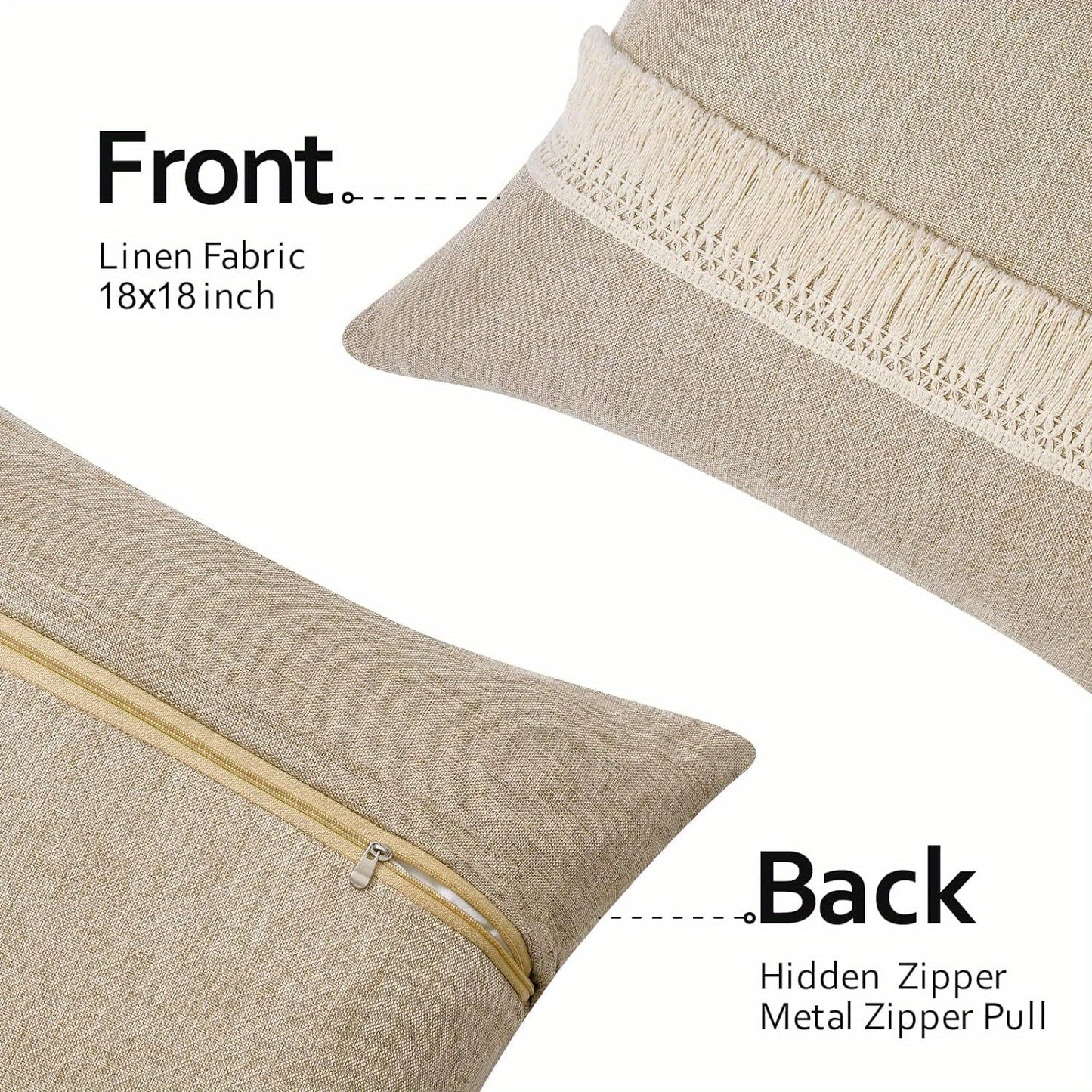 Beige Rustic Burlap Throw Pillow Covers (Set of 4)