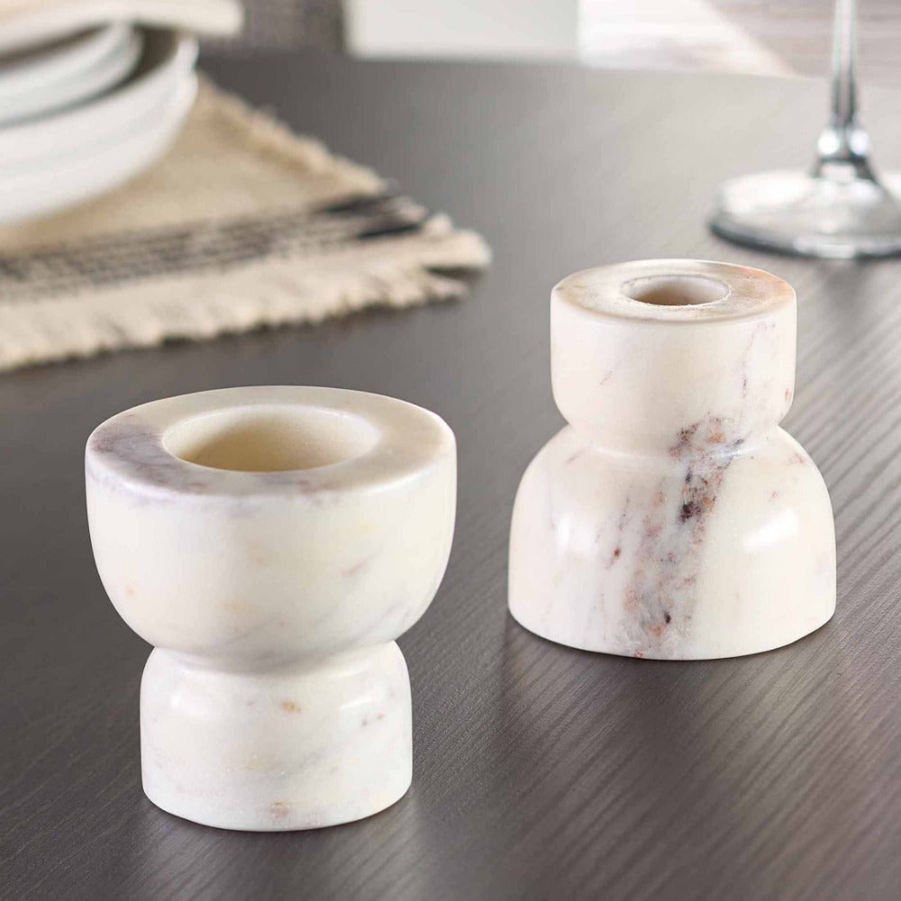 3" Marble Taper Votive & Candle Holders (Set of 2)