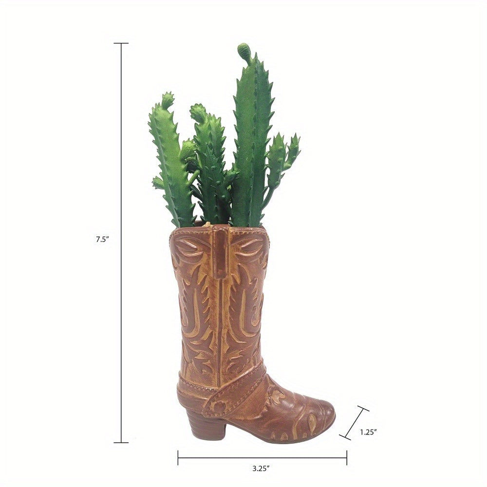 Artificial Succulent in Brown Ceramic Cowboy Boot (7.25")