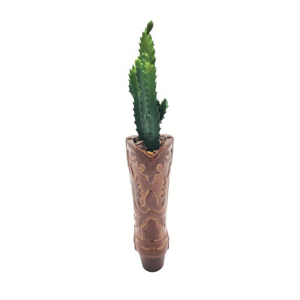 Artificial Succulent in Brown Ceramic Cowboy Boot (7.25")