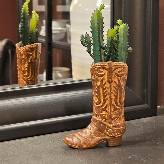 Artificial Succulent in Brown Ceramic Cowboy Boot (7.25")