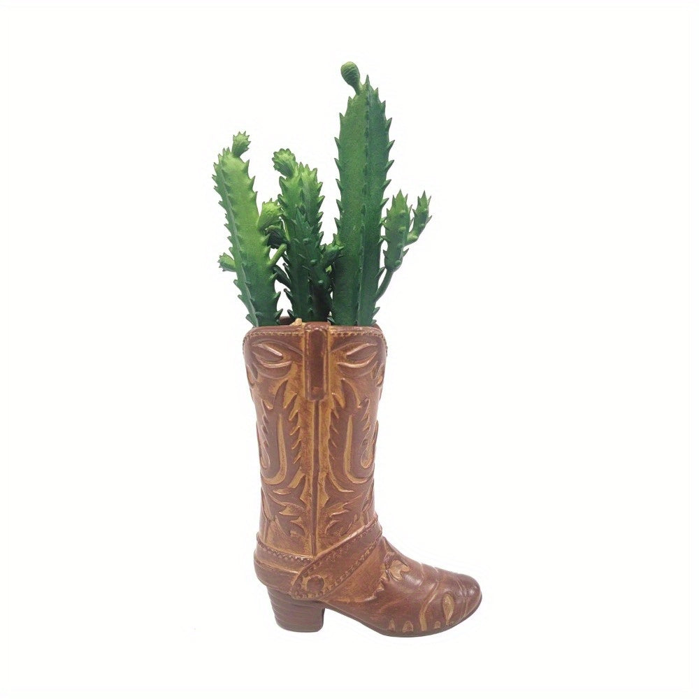 Artificial Succulent in Brown Ceramic Cowboy Boot (7.25")