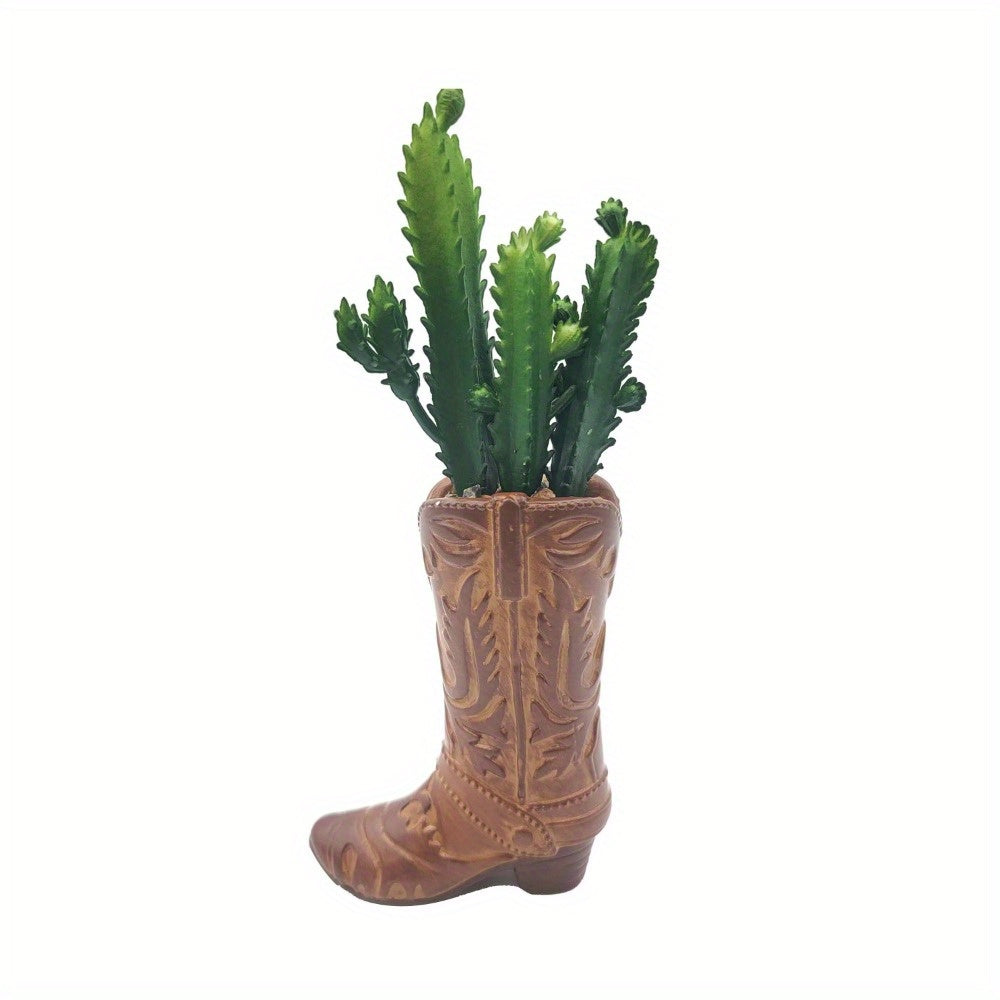 Artificial Succulent in Brown Ceramic Cowboy Boot (7.25")