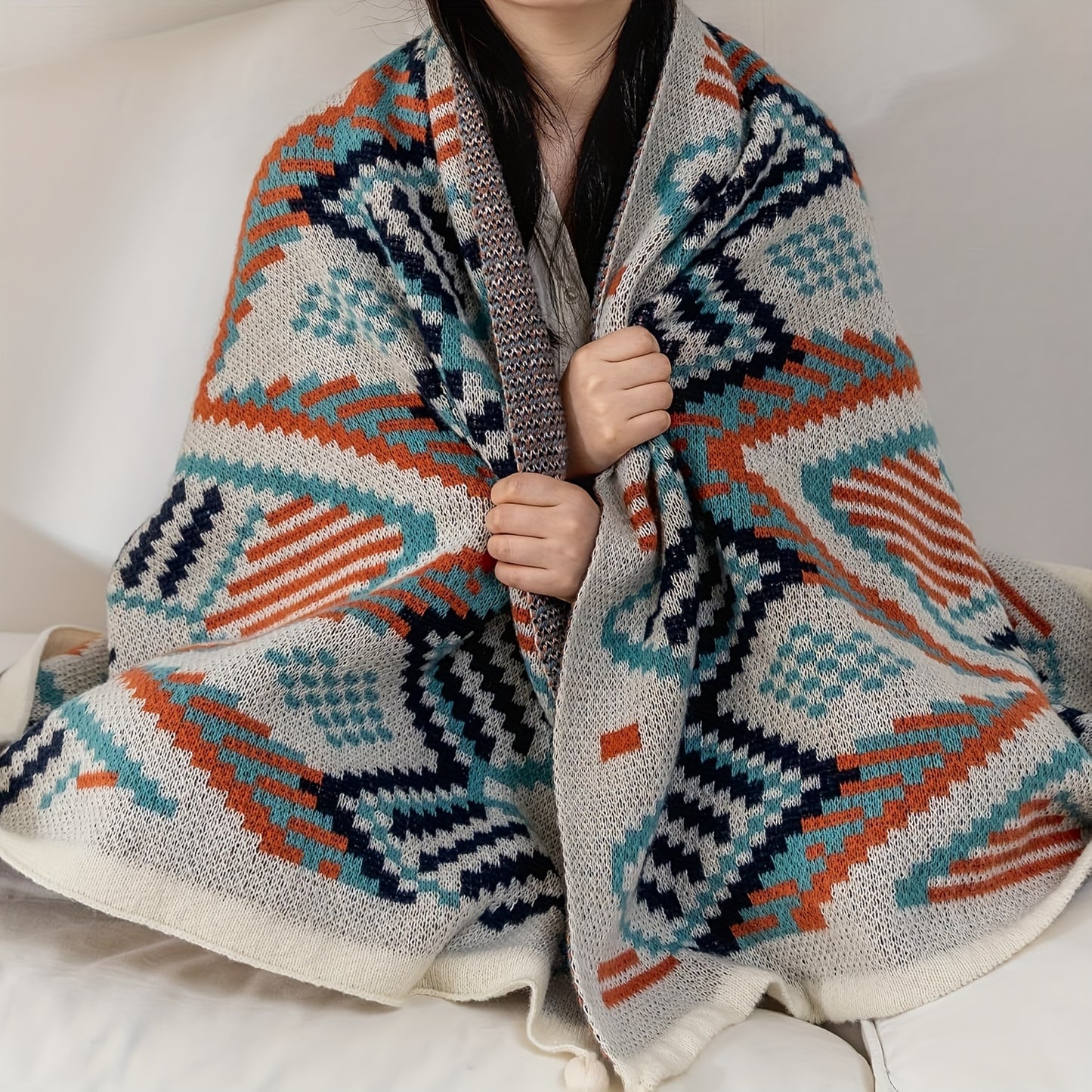 Boho Chic Knit Throw Blanket with Tassels (51' x 67')