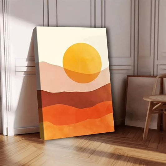 1pc Wood Frame Vintage Burnt Orange Desert Sunset Wall Art (28" x 40")