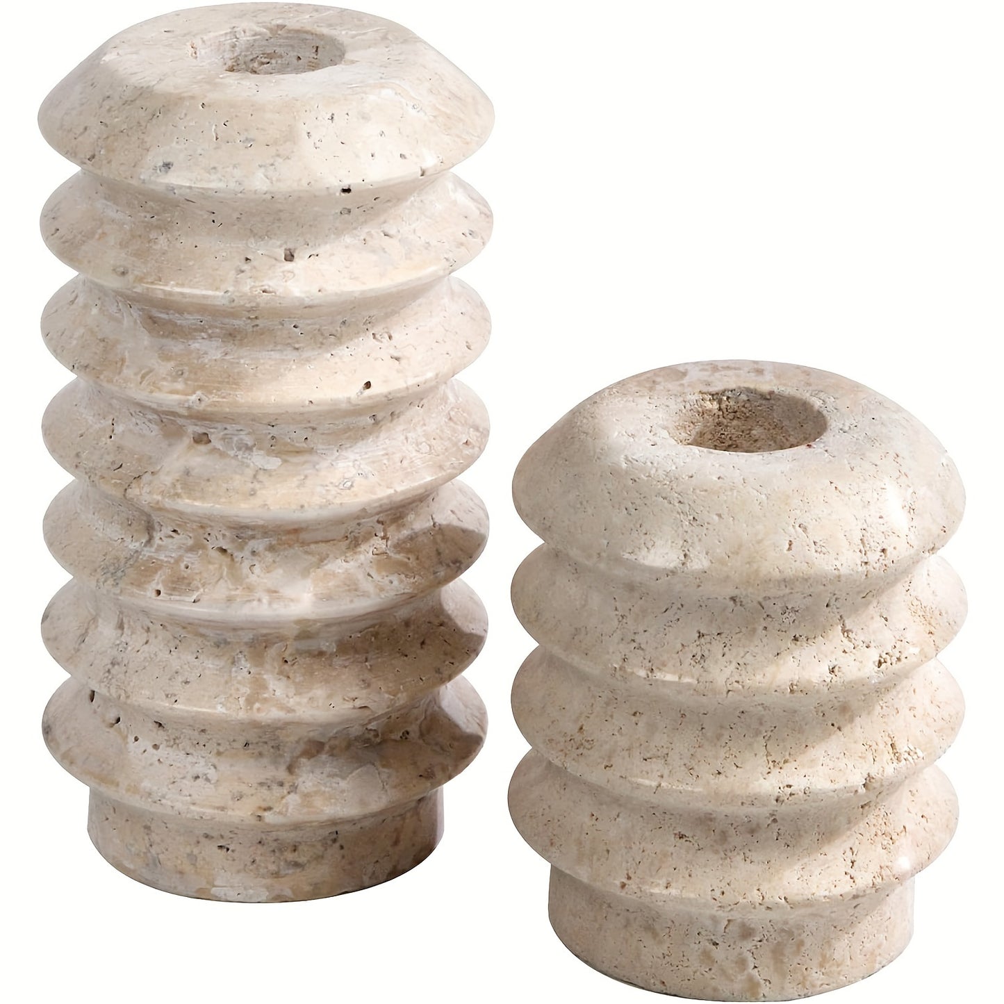 Cream White Travertine Candlestick Holders (Set of 2)