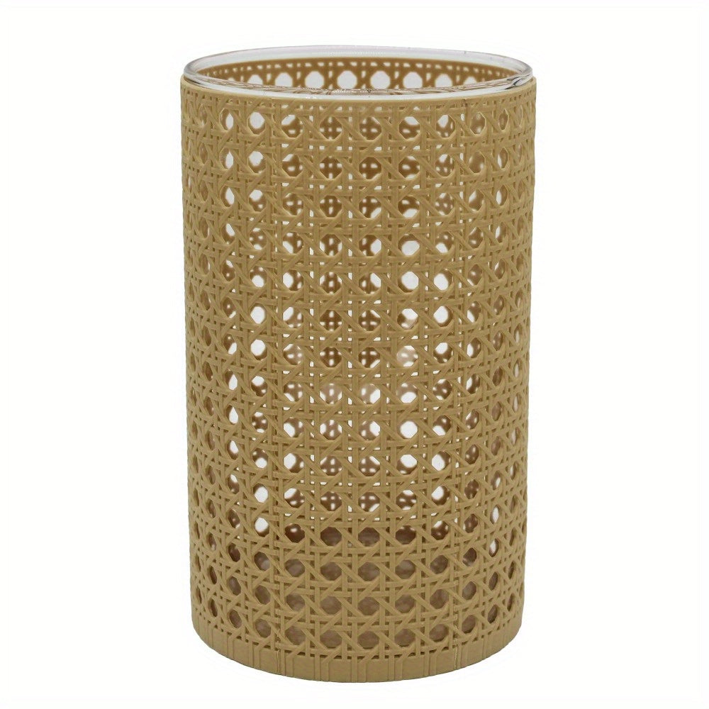 Glass Candle Holder with Brown Woven Surround (8")