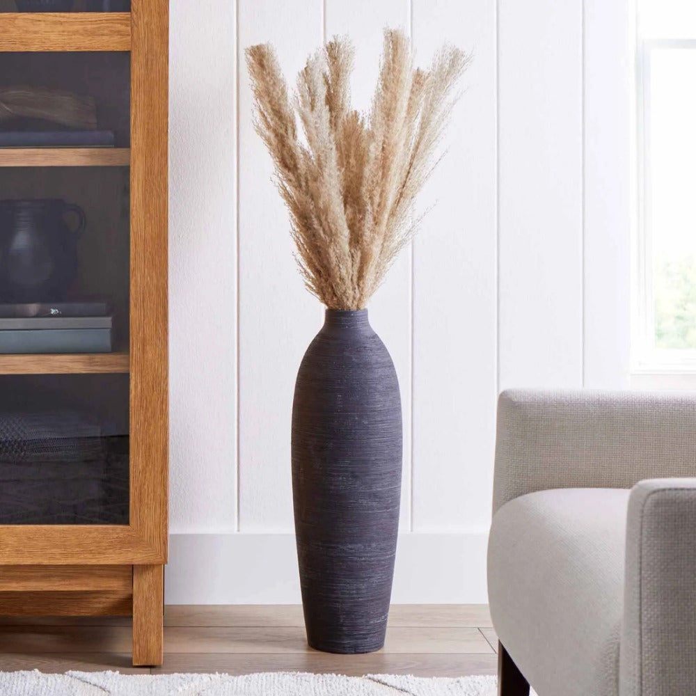 24" Matte Black Ceramic Floor Vase