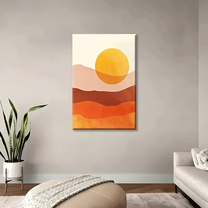 1pc Wood Frame Vintage Burnt Orange Desert Sunset Wall Art (28" x 40")