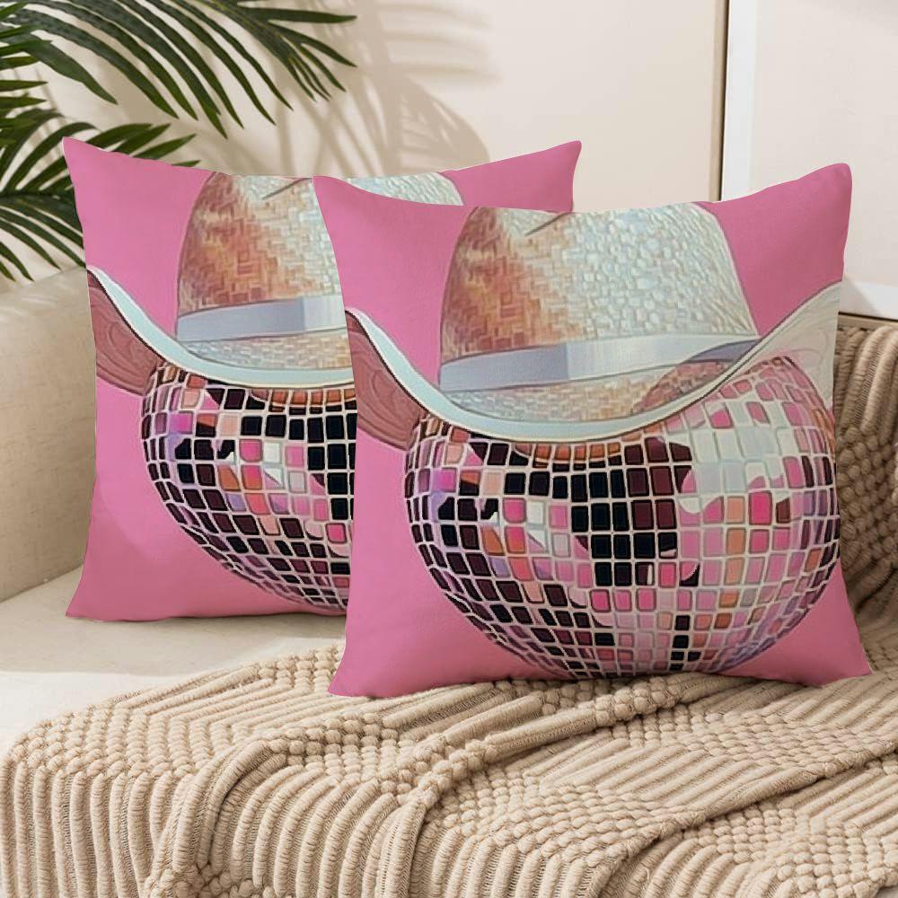 Chic Pink Disco Cowgirl & Cowboy Throw Pillow Cover