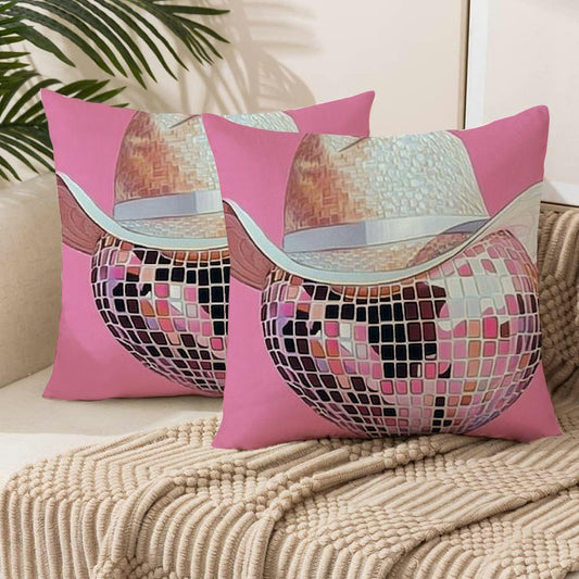 Chic Pink Disco Cowgirl & Cowboy Throw Pillow Cover