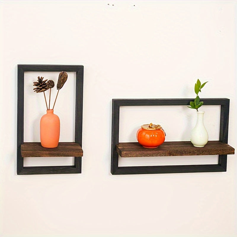 2pc Rustic Wooden Hanging Shelf Bracket