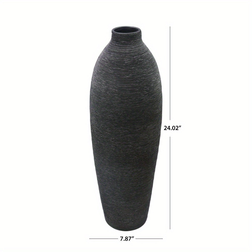 24" Matte Black Ceramic Floor Vase