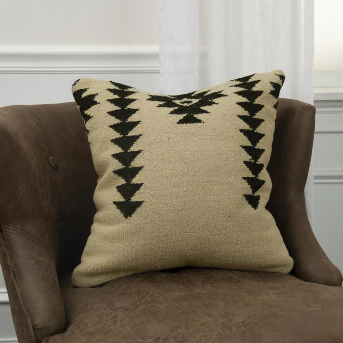 Southwestern Black Tree Pattern Woven Linen Blend Cushion (18x18")