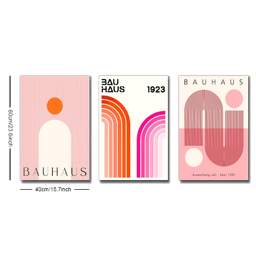 3pcs Modern Bauhaus 1919 Pink & Orange Framed Canvas Set