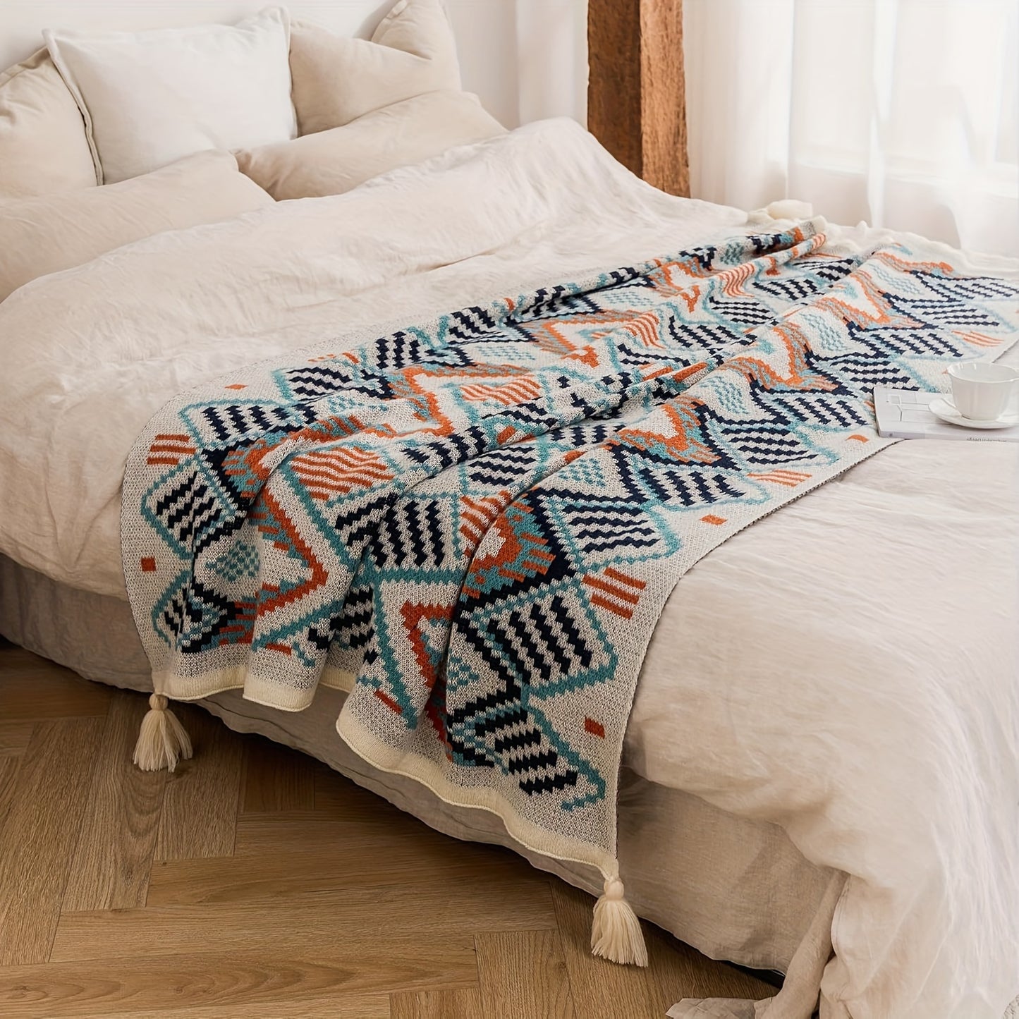 Boho Chic Knit Throw Blanket with Tassels (51' x 67')