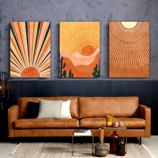 3pcs Framed Canvas Orange Desert Sun Wall Art