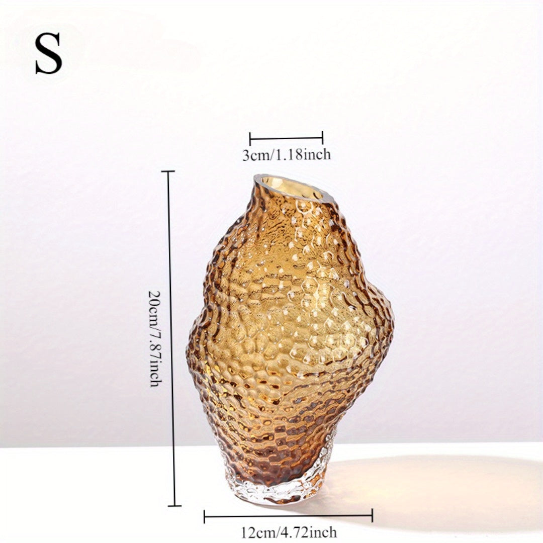 1pc Irregular Conch-Shaped Glass Vase with Textured Mesh Pattern