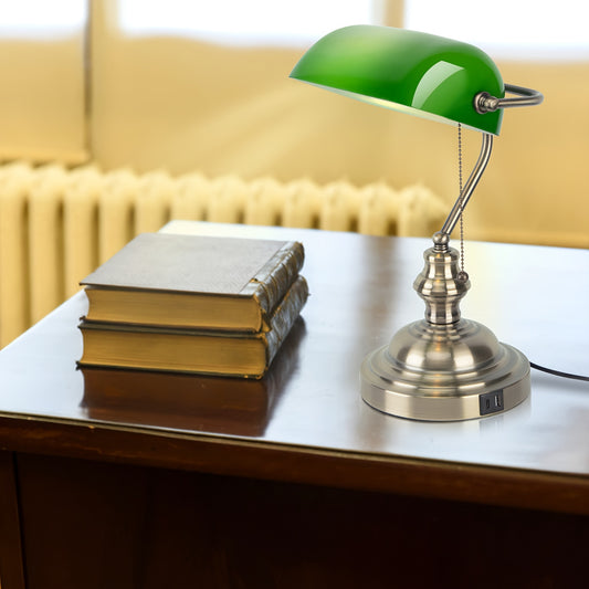 Green Glass Bankers Lamp