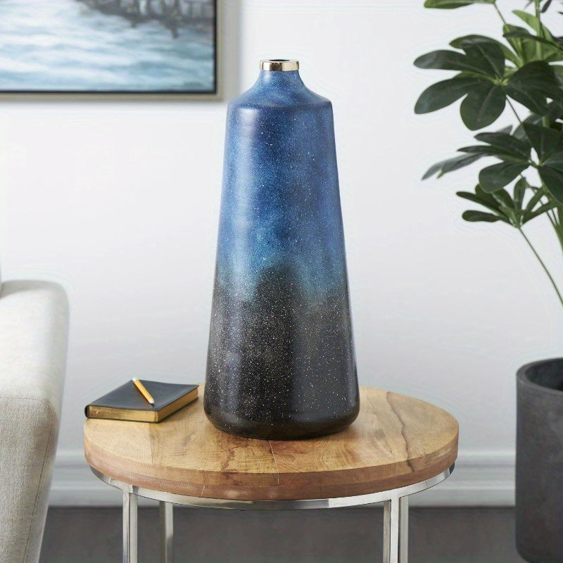 20" Blue Galaxy-Inspired Glass Vase with Golden Accent