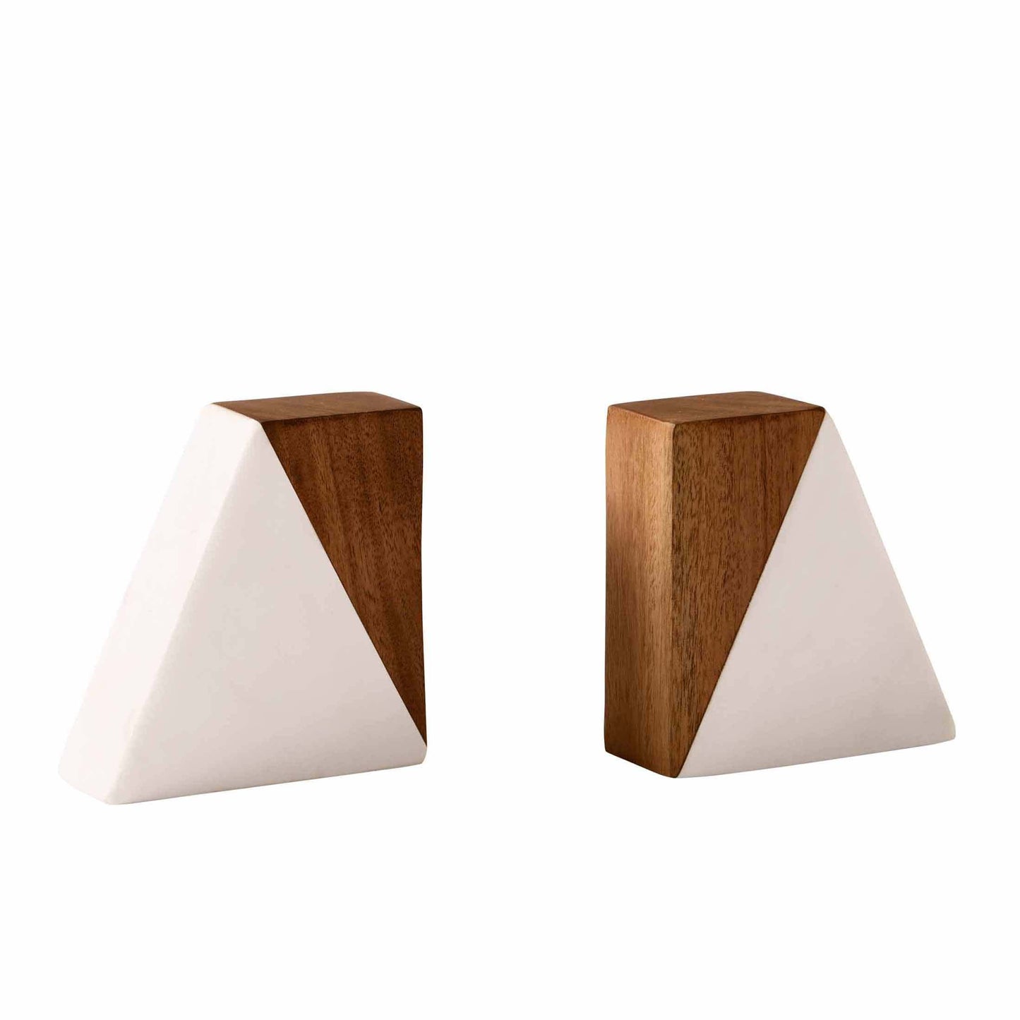 Modern Contemporary Wood and Marble Bookends, Set of 1