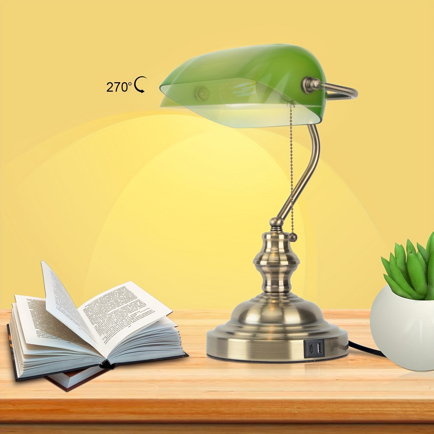 Green Glass Bankers Lamp