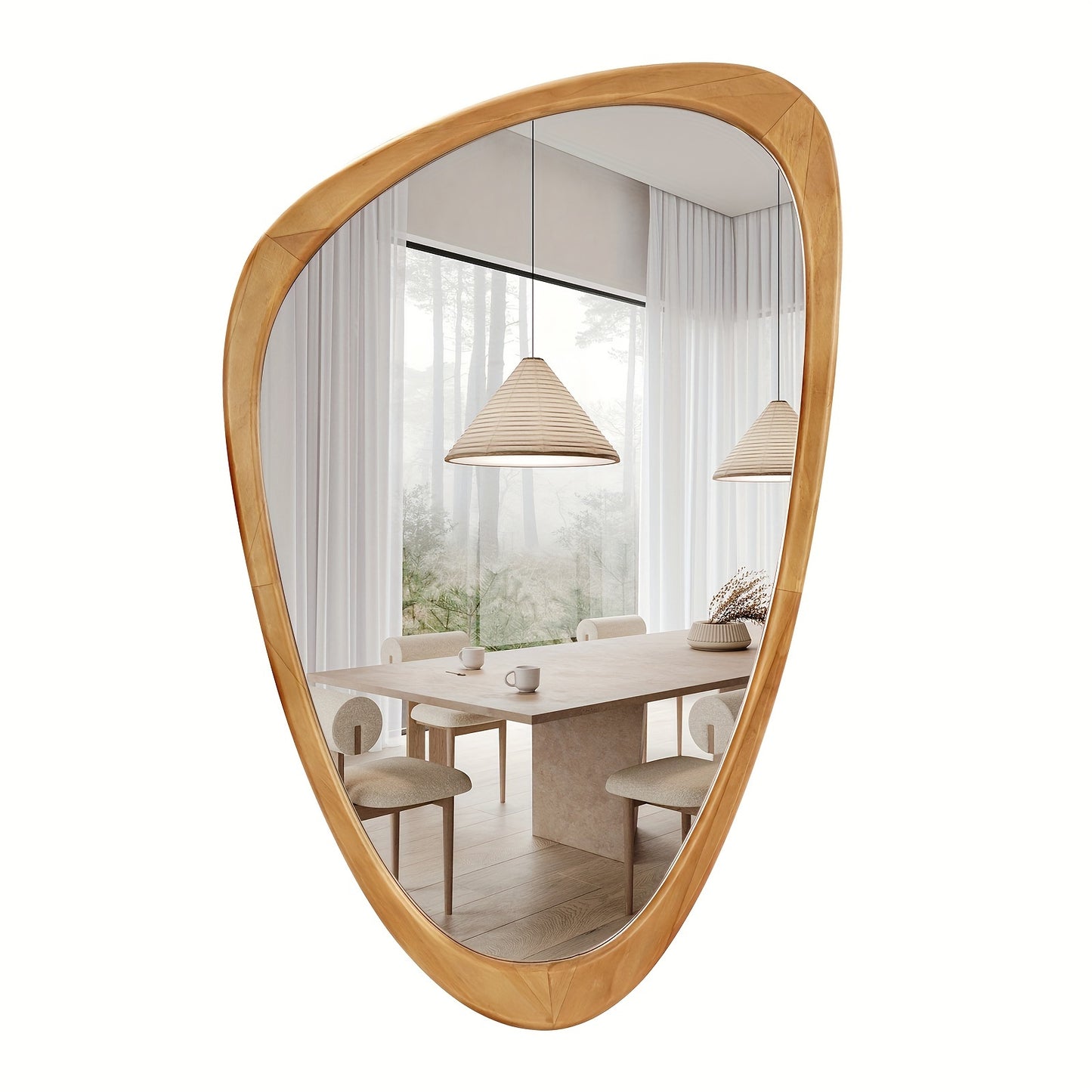 Asymmetrical Wooden Framed Wall Mirror