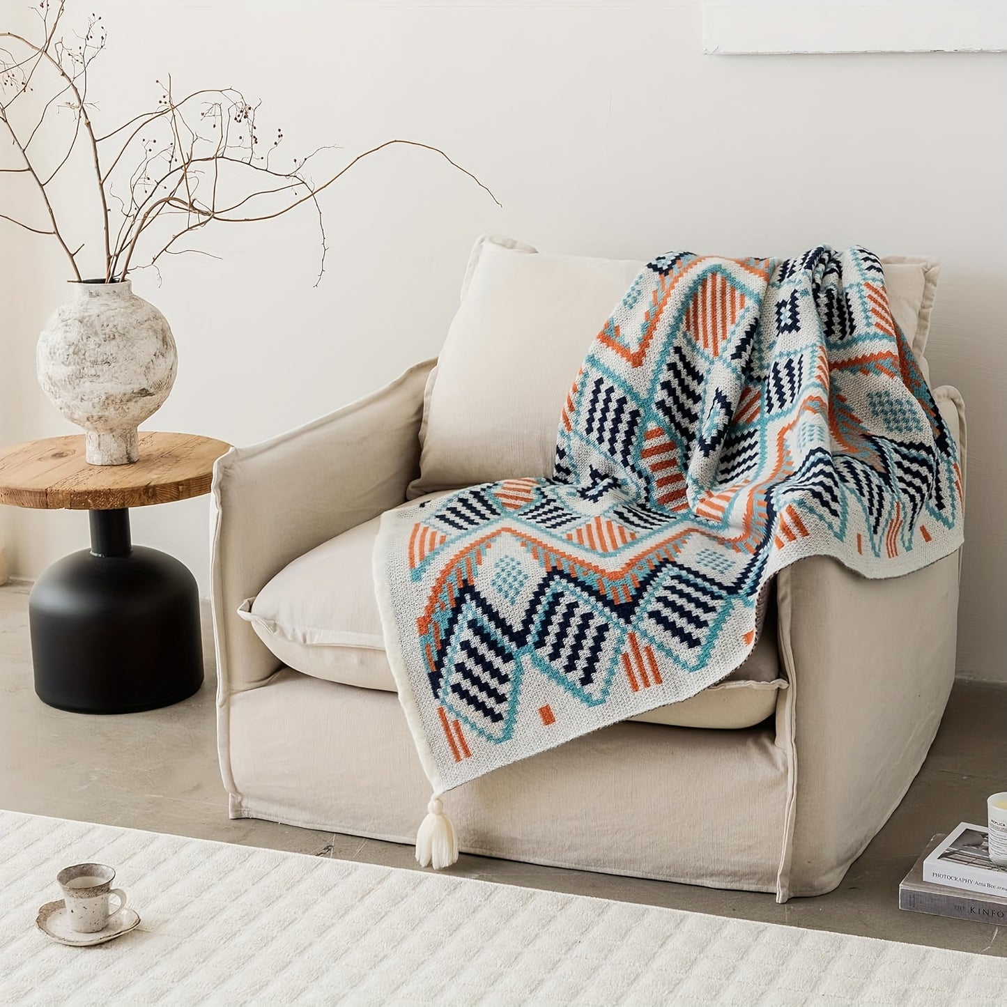 Boho Chic Knit Throw Blanket with Tassels (51' x 67')