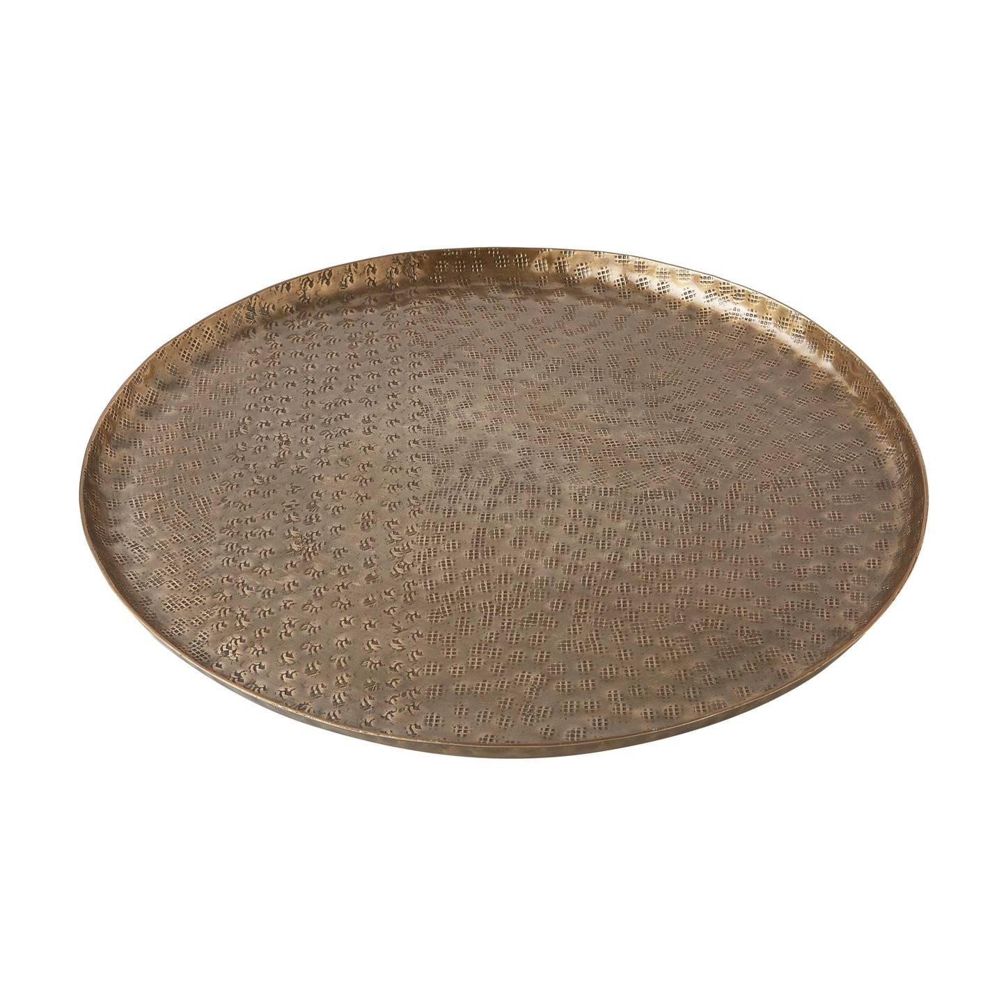 14" Round Brass Hammered Metal Decorative Tray